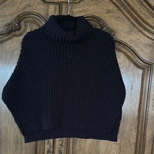 Navy cropped turtleneck poncho/cape beautiful like new m/l Renuar brand
